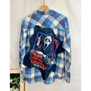 Ghostface Horror Movie Club UPCYCLED Blue Flannel XL Moon Tarot Patch Spooky VHS